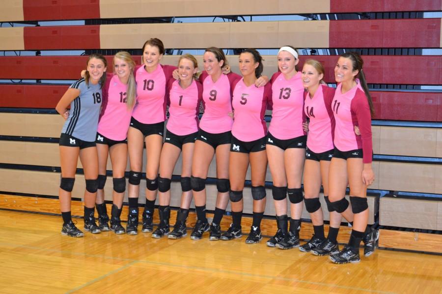 The nine leaving seniors celebrate on their last game during senior night.  Two of the team’s graduating seniors, Dagny Stark and Mackenzie Zondlak, have opportunities to play at the next level. 