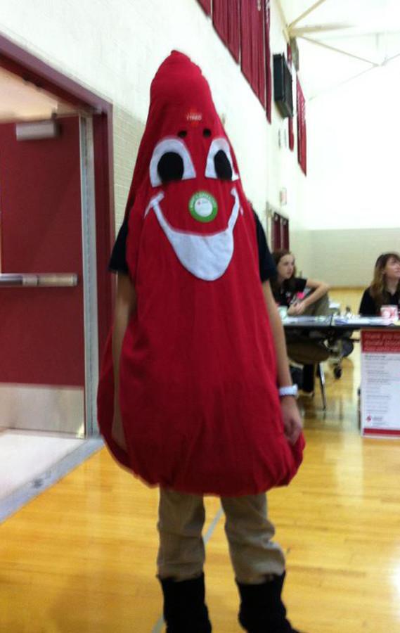The blood drop costume was worn by Katelyn Sakkinen as she advertised to sign up for the blood drive.  MHS collected enough blood to assist 341 patients. 
