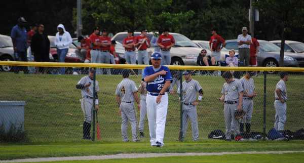 Coach John Rogatski is seen here coaching his collegiate baseball team the Blue Knights. Roagatski is now leading the Milford Baseball Program.