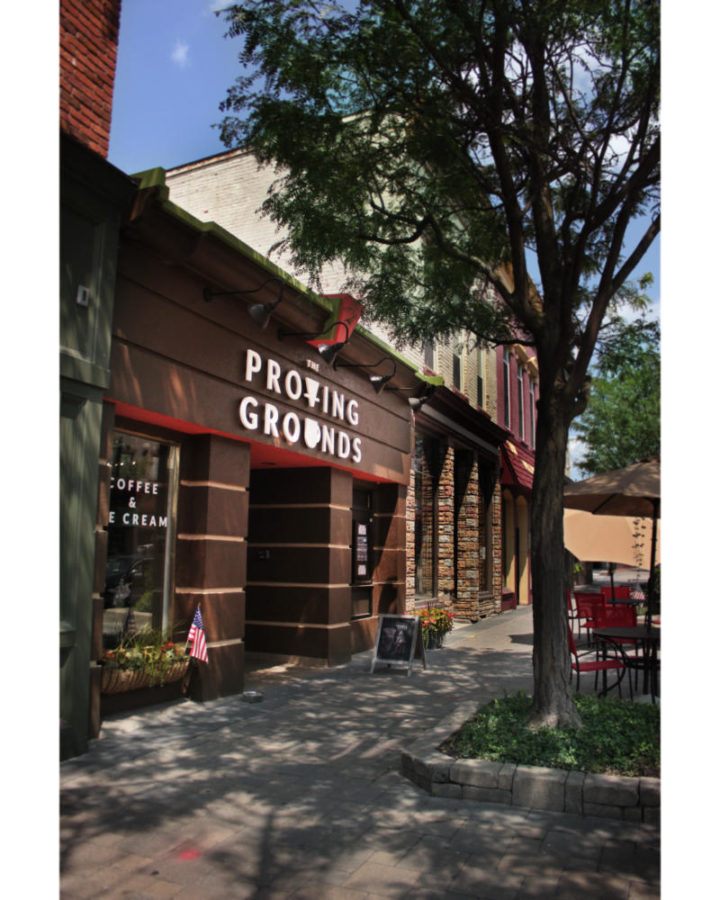 The Proving Grounds Coffee & Ice Cream store front in downtown Milford