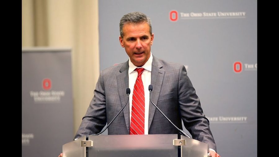 Urban Meyer stands and addresses his audience about the case and his knowledge of it. (Photo By youtube.com)
