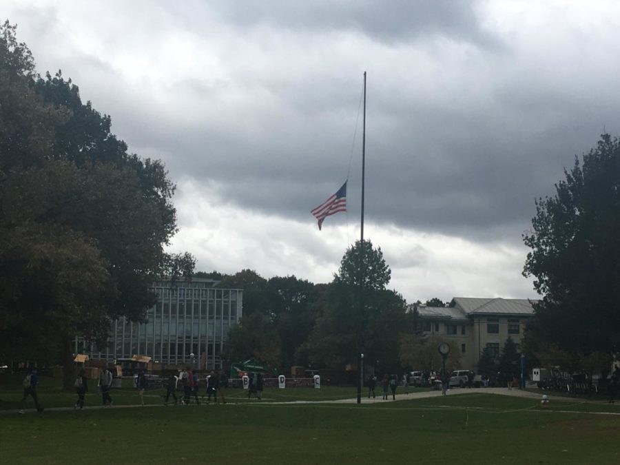 The American flag lowered at half-staff at nearby Carnegie Mellon University.