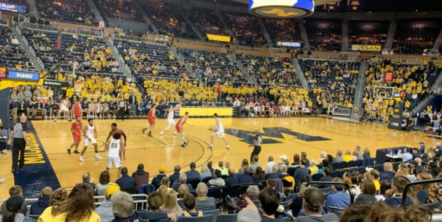 Saginaw Valley cardinals against the Michigan Wolverines on November first in a 82-51 win. (Photo by Cameron Whitney