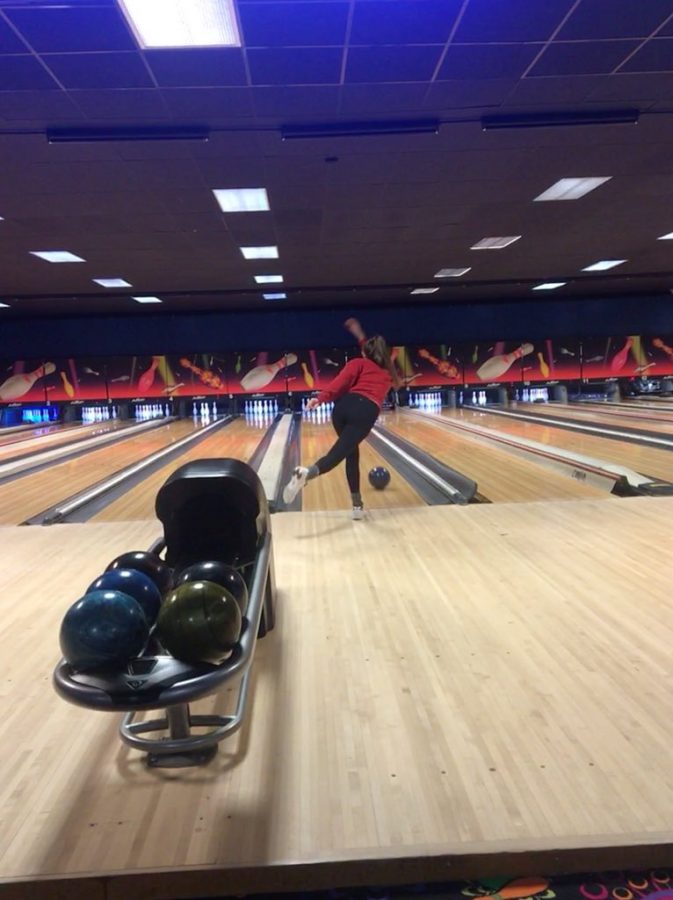 A member of the Milford girls bowling team aiming for a strike ( Photo courtesy of www.lakesvalleyconference.org )
