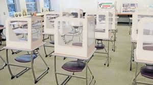 All students attending hybrid school in HVS utilizes partitions for maximum safety in the classroom. 