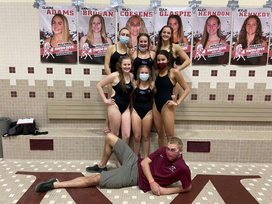 MHS swim captains on their Senior Night against Lakeland with Coach James Schuler 