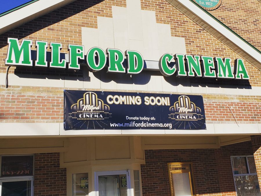 A new banner placed below the original Milford Cinema sign.