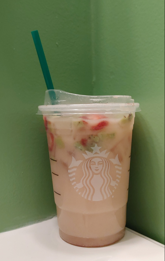 Depicted above is the strawberry kiwi refresher with coconut milk from the Starbucks secret menu.