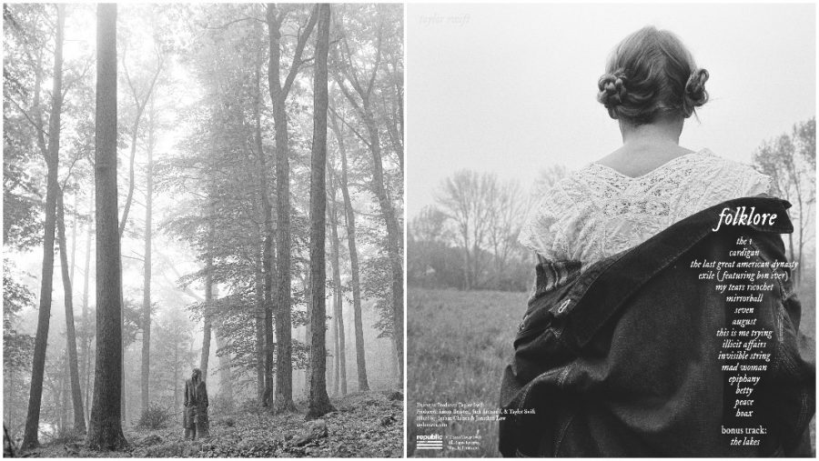 The front and back covers of folklore, Taylor Swifts newest album.
