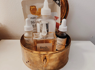 A "shelfie" of skincare for the winter as well as all year round.