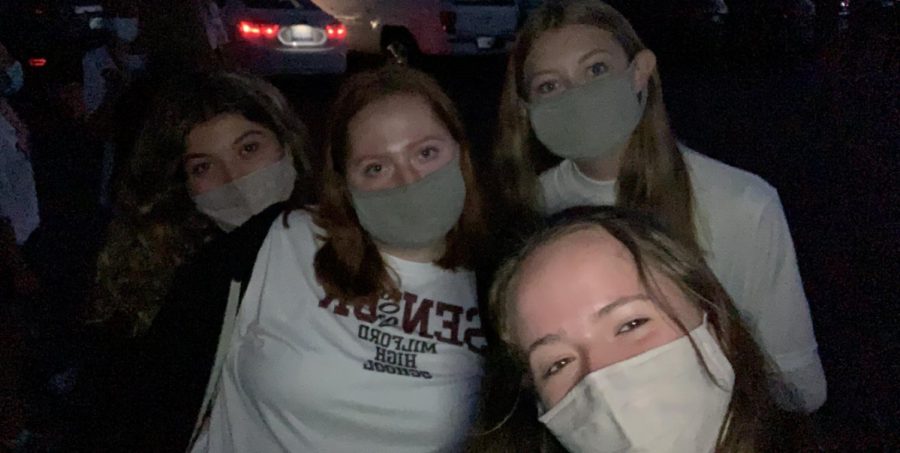 Seniors Aspen Snyder, Tess Wyniemko, Madeline Penzel, and Sadie Guffy safely enjoying the senior sunrise earlier this school year.