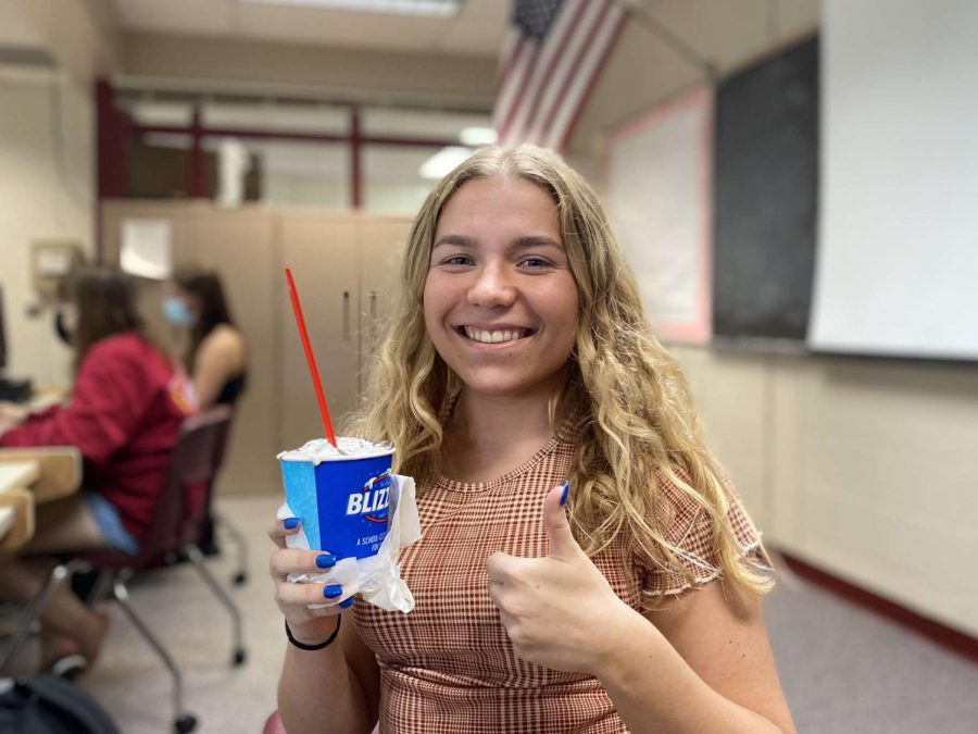 Chef Riley posed with the Drumstick summer menu blizzard, as it was her favorite of the six that the Chefs sampled (Photo by Laura Nowicki). 
