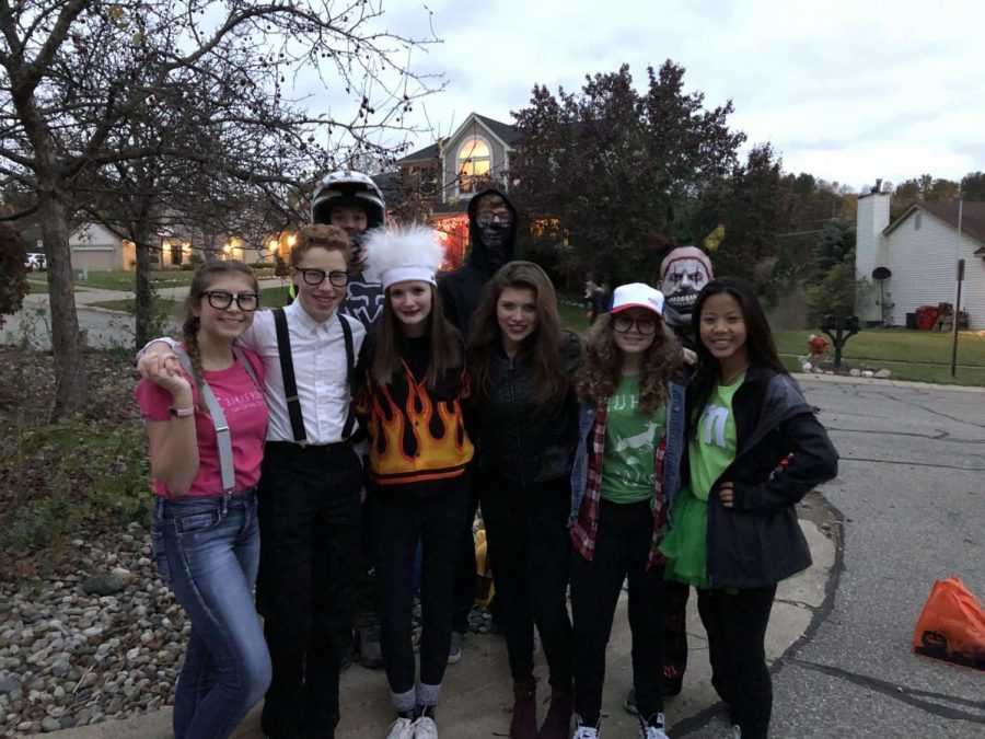 Many of Milford’s graduating seniors have grown up together, bonding and creating memories for years. Shown above  are some (now) MHS seniors during their freshman year on Halloween (Photo courtesy of Joe Antrim). 
