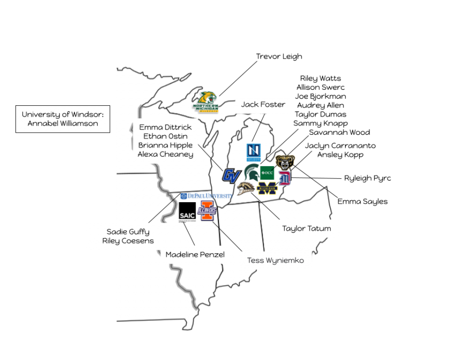 Map of where MHS Class of 2021 is planning to go based on survey results from March 2021 (Graphic by Maddie Melody).