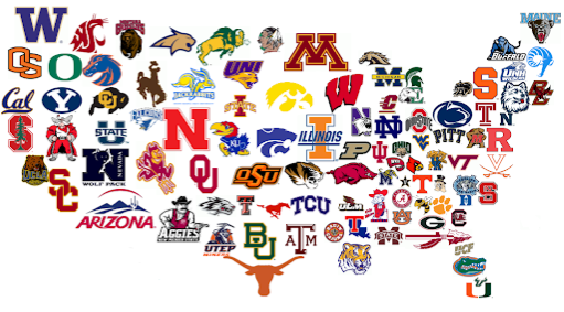 A map of some of the largest and most popular universities in the United States 