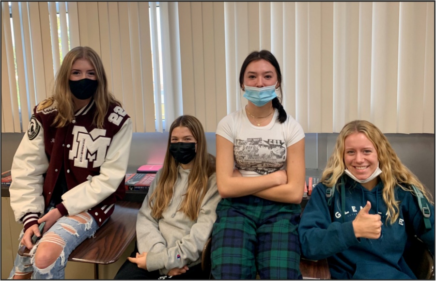 From left to right: Seniors Kate Freed, Taylor Toth, Morgan Timm, and 
Lauren Jackson waiting for class to start
