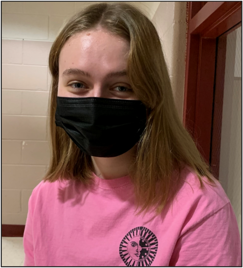 Senior Norah Armijo wearing her mask during school.