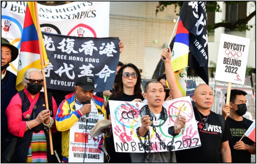 Protesters denouncing Beijing Olympics due to China’s abuses of human rights.