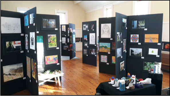 An overview of the Milford High School art show 
