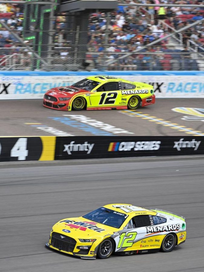 Top photo, Ryan Blaney’s Gen-6 2021 car. Bottom photo is his Next-Gen car. There are noticeable differences between body shape and the different wheels (Both photos courtesy of Team Penske’s multimedia gallery).
