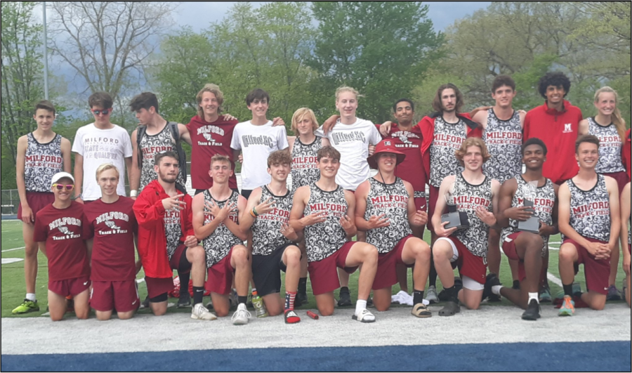 The+Milford+Boys+Track+and+Field+team+celebrates+their+victory%2C+winning+both+the+LVC+Championship+Meet+Title+as+well+as+the+LVC+Regular+Season+Title+%28Photos+courtesy+of+Brian+Salyers%29.%0A