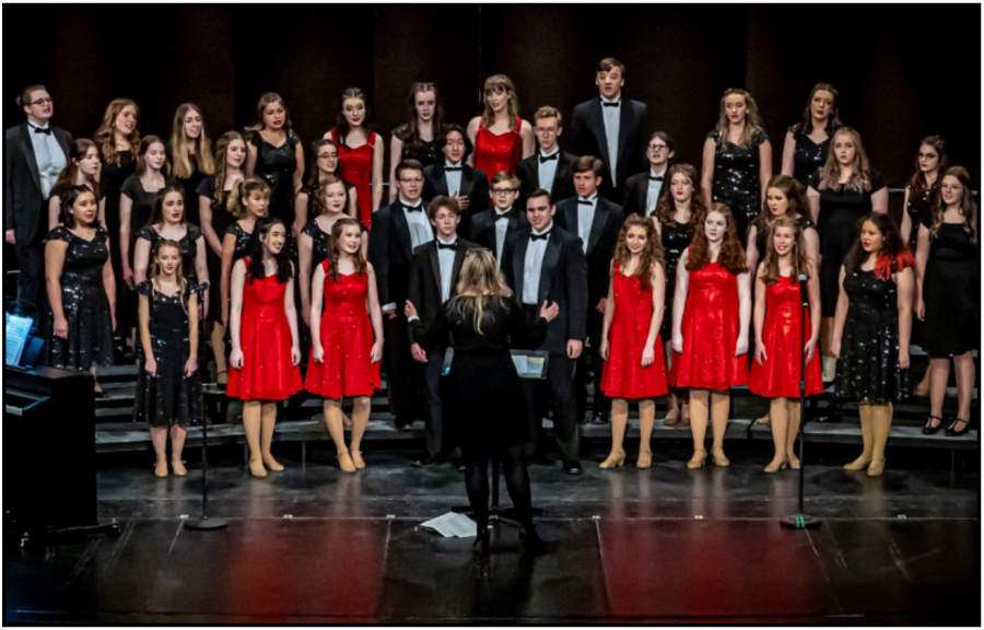 All of the choirs performing together at the 2022 spring concert.