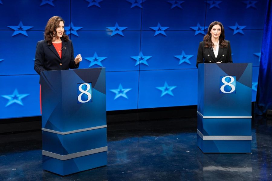 Whitmer (left), Dixon (right) portray each other as radical in first Michigan governor debate (Photo courtesy of Detroit Free Press).
