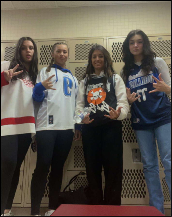 Senior girls wearing jerseys for Space Jams Day.