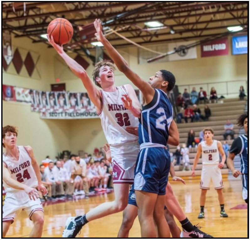  Sam Lewis during the Waterford Mott game attempting a lay-up last season (2022) (Photo courtesy of Jerry Rea Photography).
