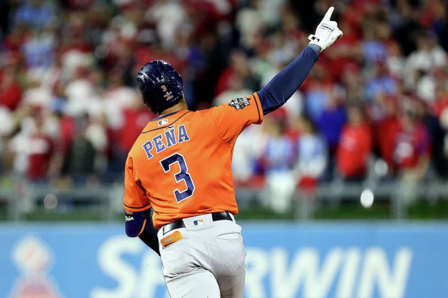 Jeremy Peña rounds the bases after hitting a solo homerun to give Houston a 2-1 lead over the Phillies in Game 5 (Photo courtesy of Tim Nwachukwu).
