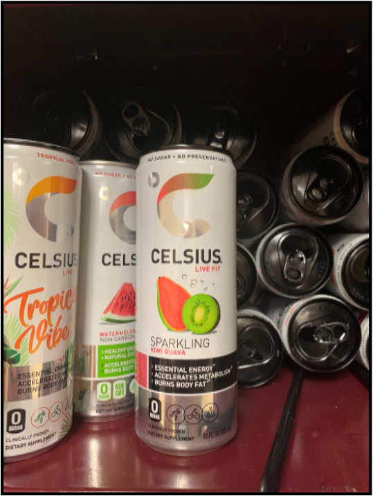 Celsius collection inside students, Evia Marszelak’s  locker. (Photo Courtesy of Eva Marszelak
