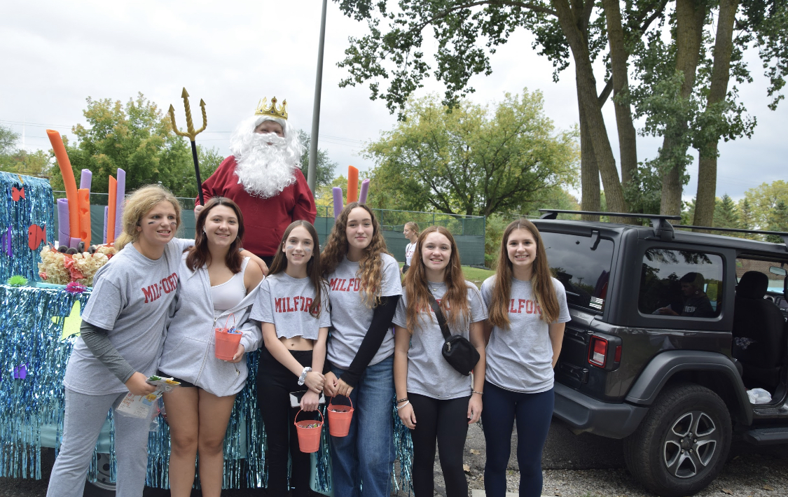 The Class of 2027 with their float shortly before the parade began.