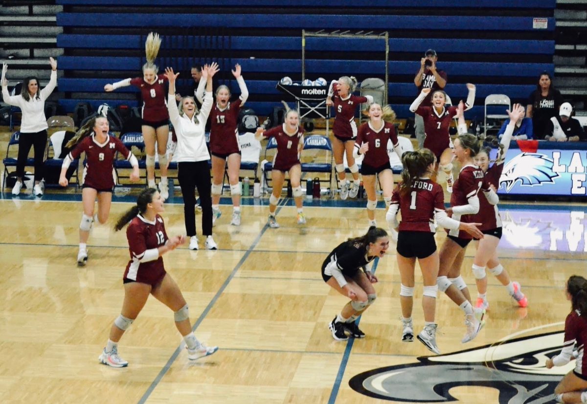 The Milford Girls Volleyball team defeated their rivalry team, Lakeland High School, after a long 4 set game away from home.