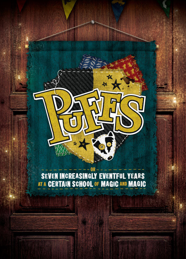 The poster for the winter play, Puffs.