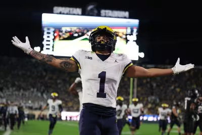 Photo of Wide Receiver Roman Wilson from Michigan in 49-0 Victory vs Michigan State. 