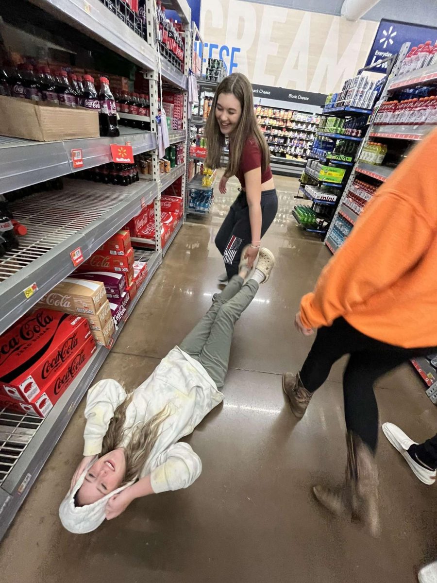 Rylie somehow ending up on the floor on our trip to Walmart