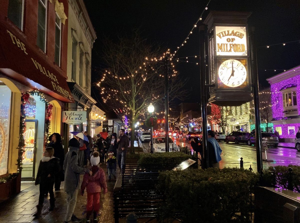 The lights in downtown Milford during the holidays