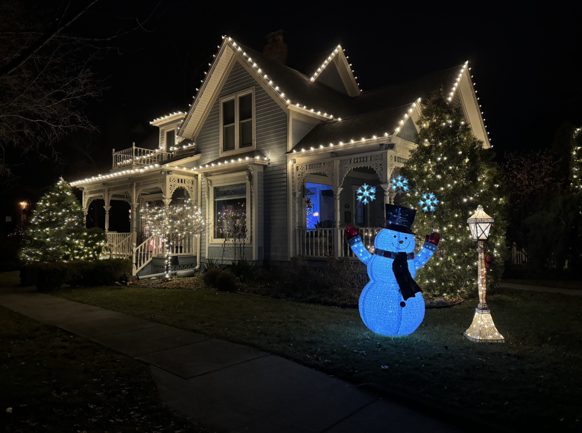 Downtown Milford all-white light display.